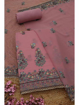 Soch - Pink Crinkle Chiffon Floral Unstitched Top and Bottom with Dupatta