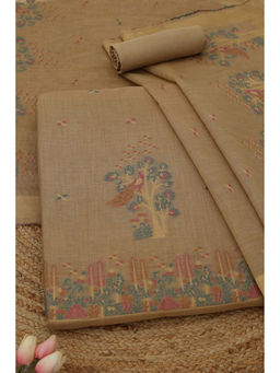 Soch - Beige Mul Chanderi Woven Design Unstitched Top and Bottom with Dupatta