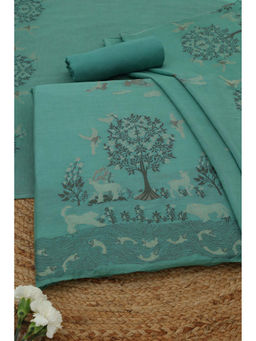 Soch - Powder Blue Mul Chanderi Botanical Unstitched Top and Bottom with Dupatta