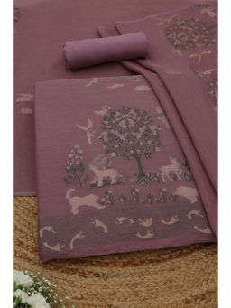 Soch - Lavender Mul Chanderi Botanical Unstitched Top and Bottom with Dupatta