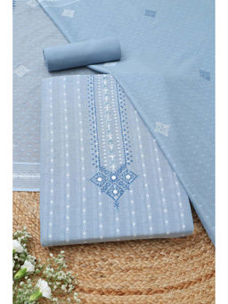 Soch - Powder Blue Cotton Ethnic Motifs Unstitched Top and Bottom with Dupatta