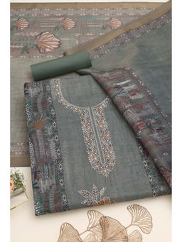 Soch - Olive Linen Shimmer Botanical Unstitched Top and Bottom with Dupatta