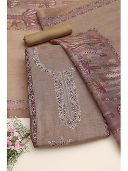 Soch - Beige Linen Shimmer Botanical Unstitched Top and Bottom with Dupatta
