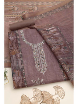Soch - Earth Linen Shimmer Botanical Unstitched Top and Bottom with Dupatta