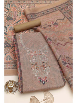 Soch - Beige Linen Shimmer Floral Unstitched Top and Bottom with Dupatta