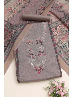 Soch - Grey Linen Shimmer Floral Unstitched Top and Bottom with Dupatta