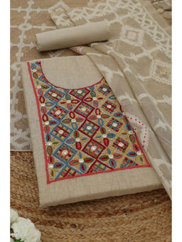 Soch - Beige Chanderi Ethnic Motifs Unstitched Top and Bottom with Dupatta