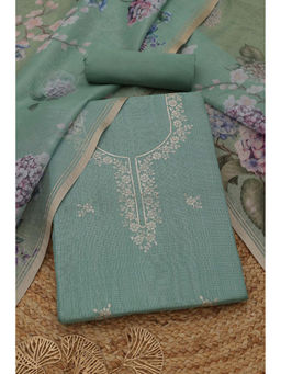 Soch - Sap Green Kota Floral Unstitched Top and Bottom with Dupatta