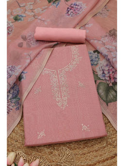 Soch - Peach Kota Floral Unstitched Top and Bottom with Dupatta
