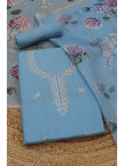 Soch - Powder Blue Kota Floral Unstitched Top and Bottom with Dupatta