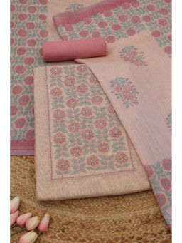 Soch - Beige Art Silk Floral Unstitched Top and Bottom with Dupatta