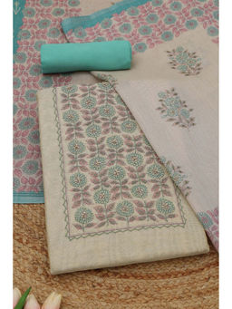Soch - Beige Art Silk Floral Unstitched Top and Bottom with Dupatta