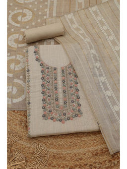 Soch - Beige Chanderi Floral Unstitched Top and Bottom with Dupatta