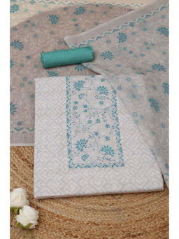 Soch - Beige Linen Printed Unstitched Top and Bottom with Dupatta