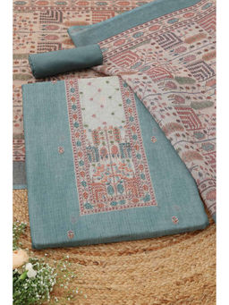 Soch - Powder Blue Linen Botanical Unstitched Top and Bottom with Dupatta