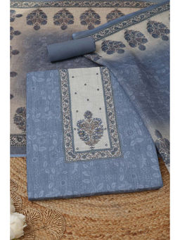 Soch - Grey Linen Botanical Unstitched Top and Bottom with Dupatta