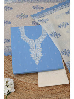 Soch - Powder Blue Cotton Botanical Unstitched Top and Bottom with Dupatta