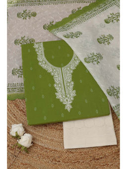 Soch - Green Cotton Botanical Unstitched Top and Bottom with Dupatta