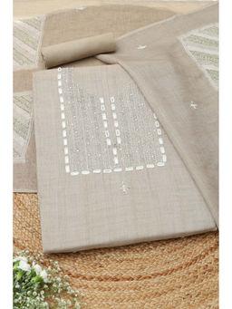 Soch - Beige Linen Unstitched Top and Bottom with Dupatta