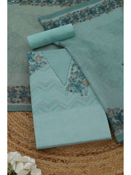 Soch - Sap Green Linen Floral Unstitched Top and Bottom with Dupatta