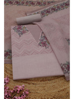 Soch - Lavender Linen Floral Unstitched Top and Bottom with Dupatta