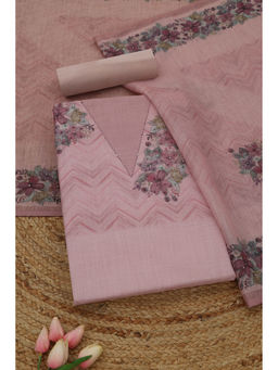 Soch - Pink Linen Floral Unstitched Top and Bottom with Dupatta