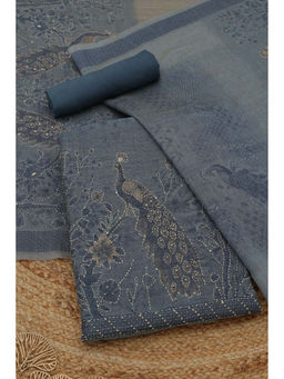 Soch - Grey Chanderi Botanical Unstitched Top and Bottom with Dupatta