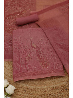 Soch - Blush Pink Chanderi Botanical Unstitched Top and Bottom with Dupatta