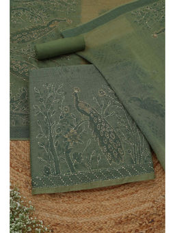 Soch - Green Chanderi Botanical Unstitched Top and Bottom with Dupatta