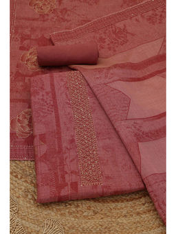 Soch - Blush Pink Chanderi Botanical Unstitched Top and Bottom with Dupatta