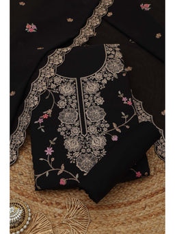 Soch - Black Mul Chanderi Floral Unstitched Top and Bottom with Dupatta