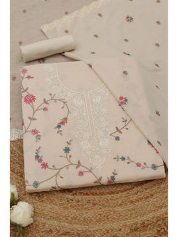 Soch - Cream Mul Chanderi Floral Unstitched Top and Bottom with Dupatta