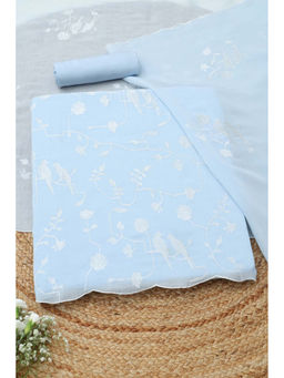 Soch - Powder Blue Mul Chanderi Bird Motifs Unstitched Top and Bottom with Dupatta