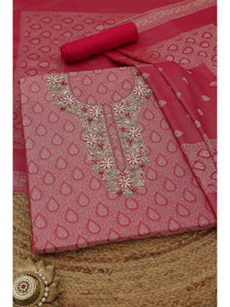 Soch - Fuchsia Silk Blend Woven Unstitched Top and Bottom with Dupatta