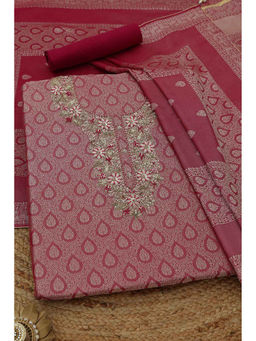 Soch - Magenta Silk Blend Woven Unstitched Top and Bottom with Dupatta