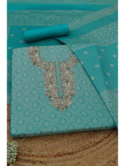 Soch - Teal Silk Blend Woven Unstitched Top and Bottom with Dupatta