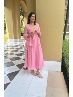 Swtantra - Light Pink Pearl Edge Georgette Anarkali Kurta and Pant with Dupatta