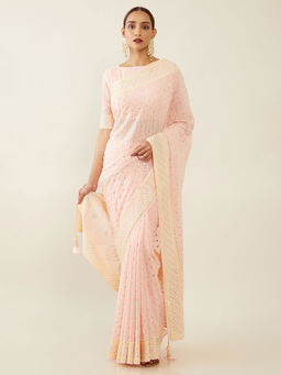 Soch - Embroidered Georgette Saree with Unstitched Blouse