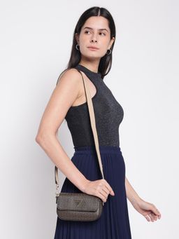 Guess - Brown Printed Sandria Boxed Mini Crossbody Sling Bag with Detachable Strap