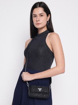 Guess - Black Embellished Sandria Boxed Mini Crossbody Sling Bag with Detachable Strap