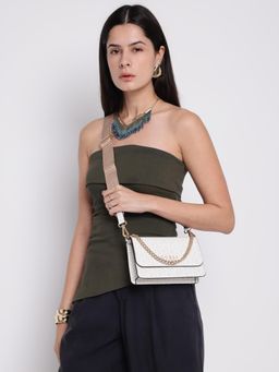 Guess - White Printed Saffron Crossbody Sling Bag with Detachable Strap