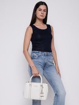 Guess - White Printed Saffron Satchel Bag with Detachable Strap