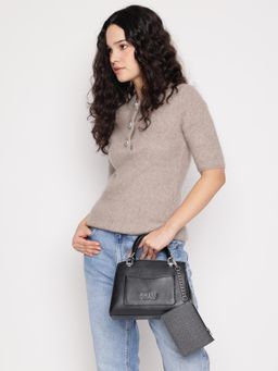 Guess - Black Solid Espoir Satchel Bag with Detachable Strap