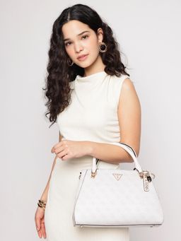 Guess - Beige Printed Noelle Luxury Satchel Bag with Detachable Strap