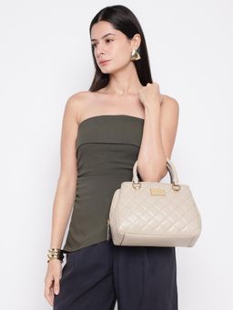Guess - Beige Quilted Gwyn Satchel Bag with Detachable Strap