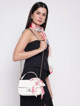 Guess - Off White Solid Aine Convertible Sling Bag with Detachable Strap