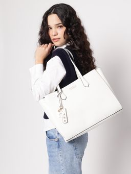 Guess - Off White Solid Archer Carryall Shopper Tote Bag