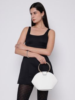 Guess - White Solid Barcus Mini Handbag with Detachable Strap