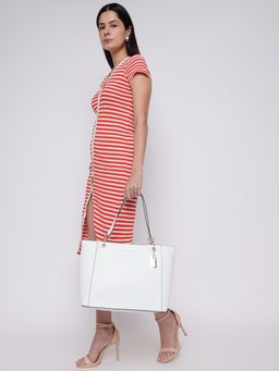 Guess - White Textured Zakaria Tote Bag