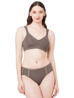 SOIE - Women's Minimiser Non-padded Non-wired Bra With High Waist Panty Brown (Set of 2)